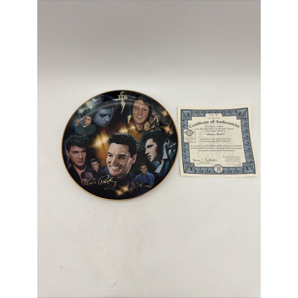 Bradford Exchange Elvis Plate, Limited Edition #44 A, TCB, Certificate, 2005